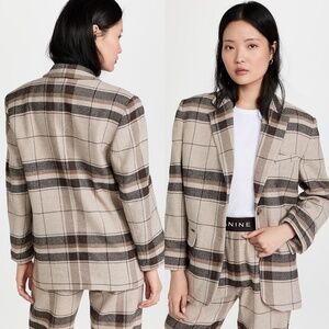 NWOT Anine bing quin plaid oversized structured boyfriend blazer khaki plaid